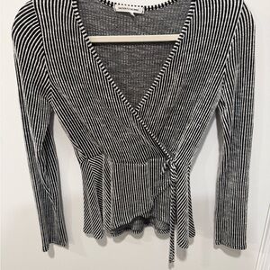 Caution To The Wind Monochrome Striped Wrap Blouse